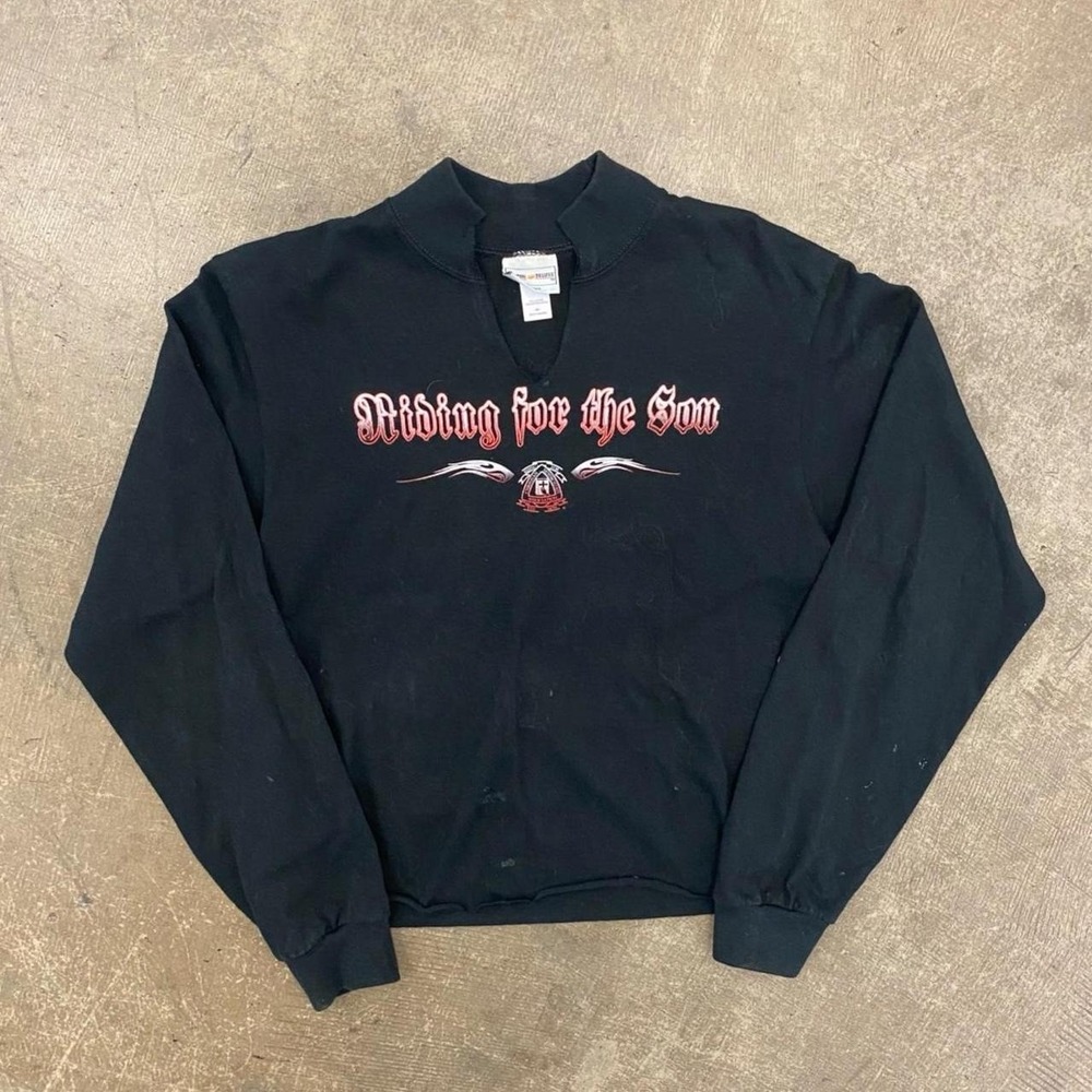 Vintage Biker Riding For The Son Jesus Christian Sweatshirt Y2K Motorcycle Small